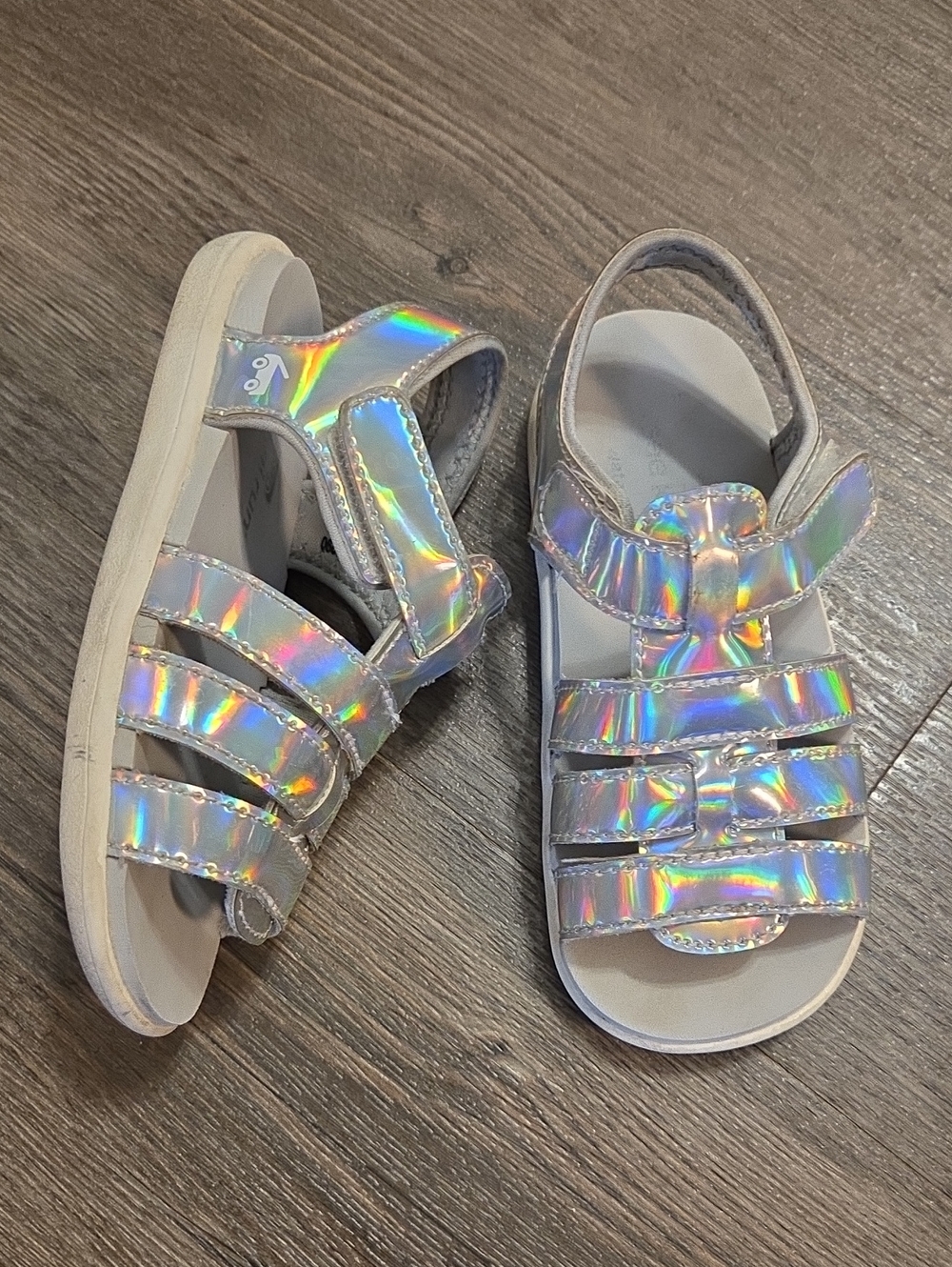 See Kai Run • Girls' Holographic Silver Sandals with Adjustable Velcro Straps